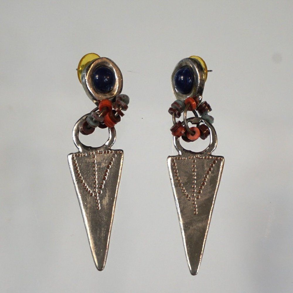 Triangle Statement Earrings Mixed Multicolor Meta… - image 2